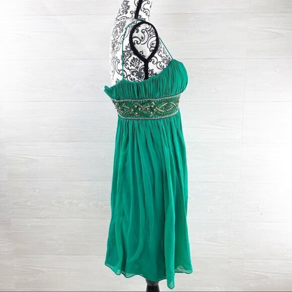 Aidan Mattox  Beaded Spaghetti Silk Fit and Flare Empire Midi Dress - Picture 4 of 11